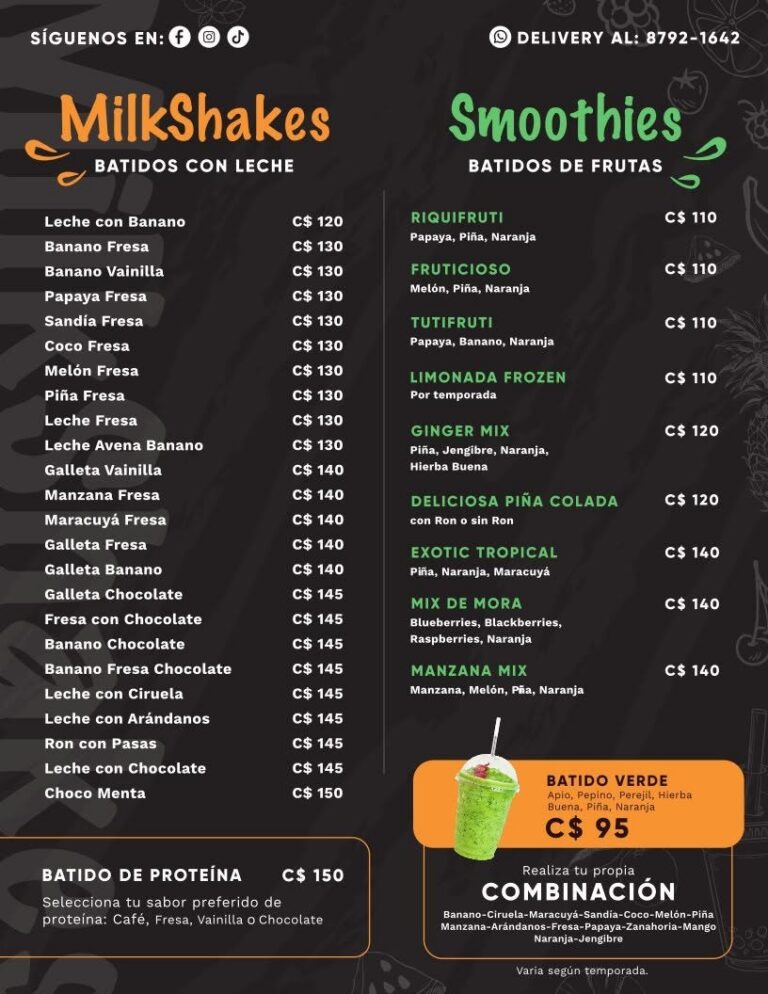 MilkShakes y smoothies de RiQUi's Rivas: batidos con leche desde C$120 y batidos de frutas desde C$110